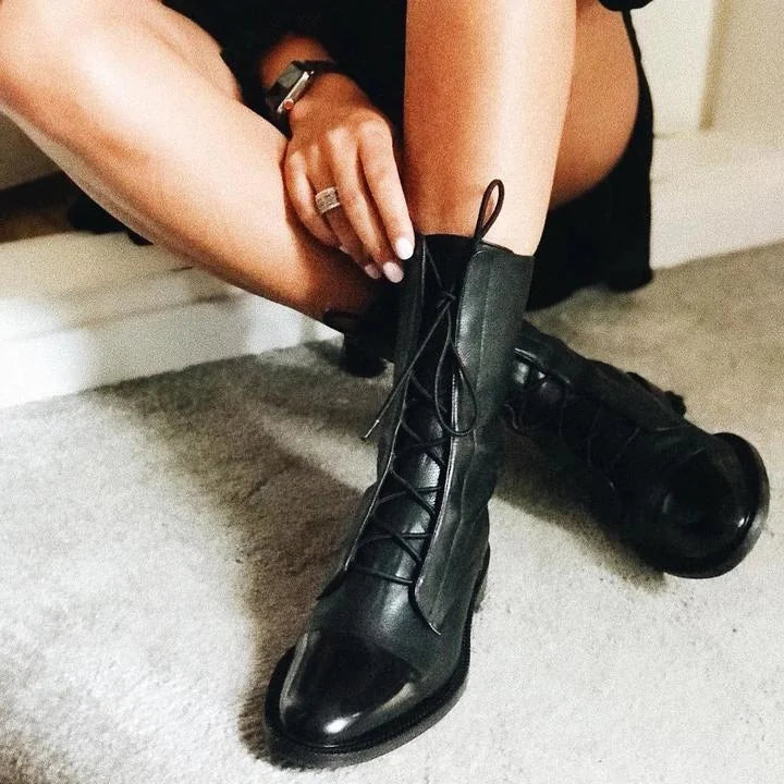 Lace-Up Cap Toe Combat Boots