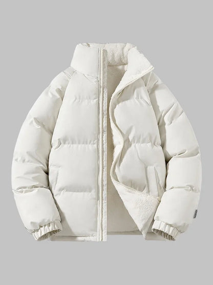 Men's Puffer Jacket – Black Fleece-Lined Stand Collar