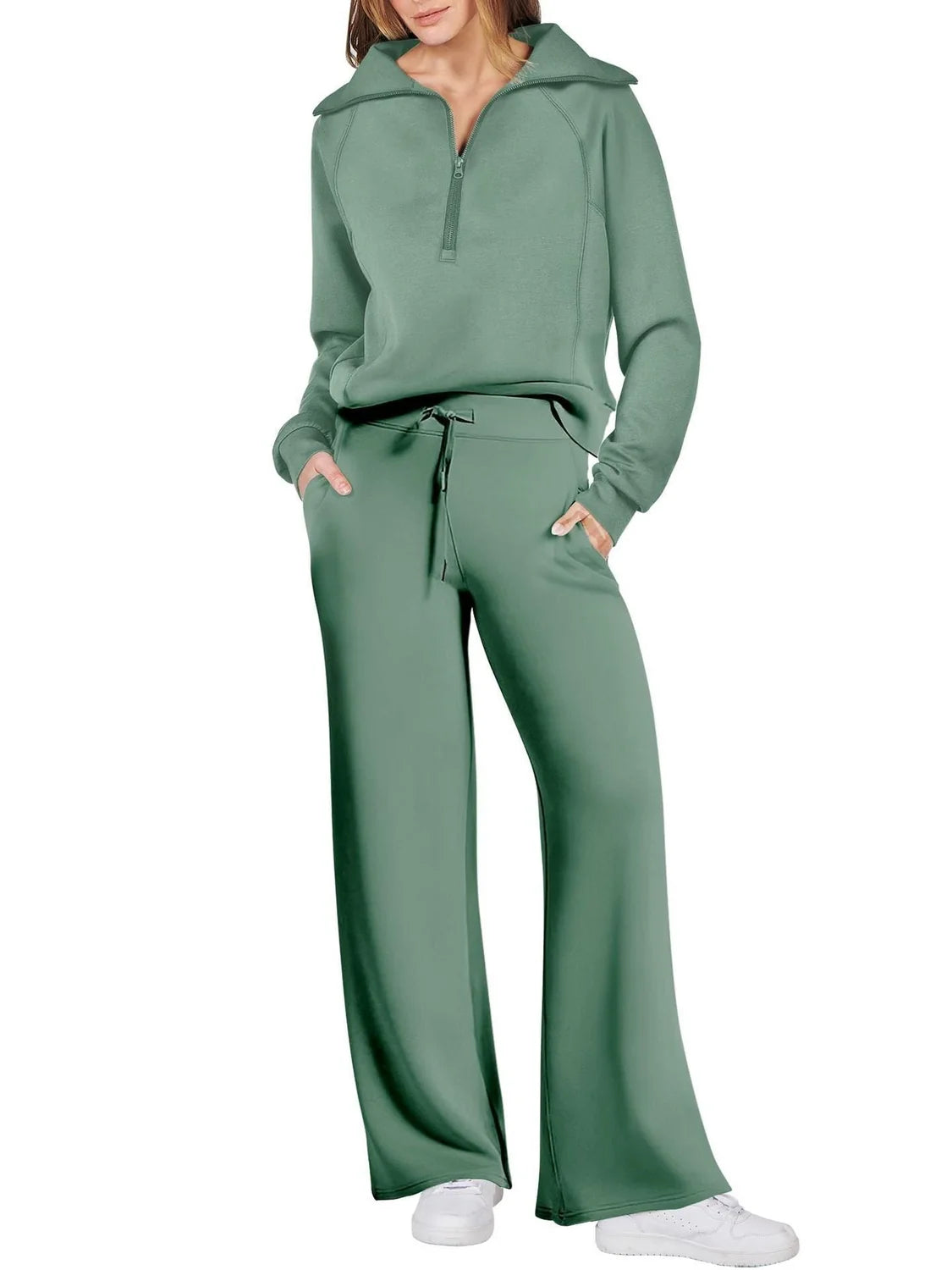 Two-Piece Lounge Set with Half-Zip Hoodie and Wide-Leg Sweatpants