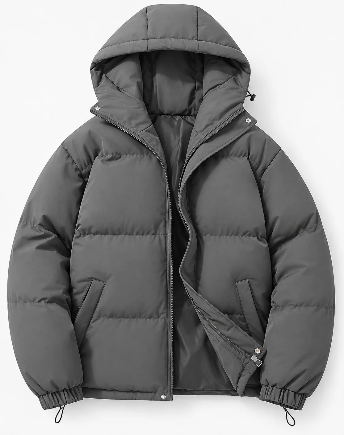 Men's Puffer Jacket – Black Hooded Quilted
