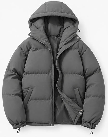 Men's Puffer Jacket – Black Hooded Quilted