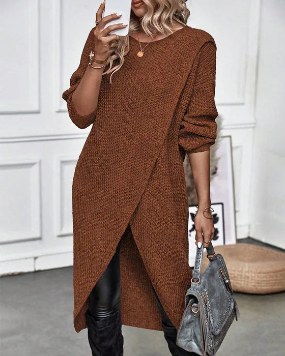 Sweater Dress – Grey Oversized Asymmetric Knit
