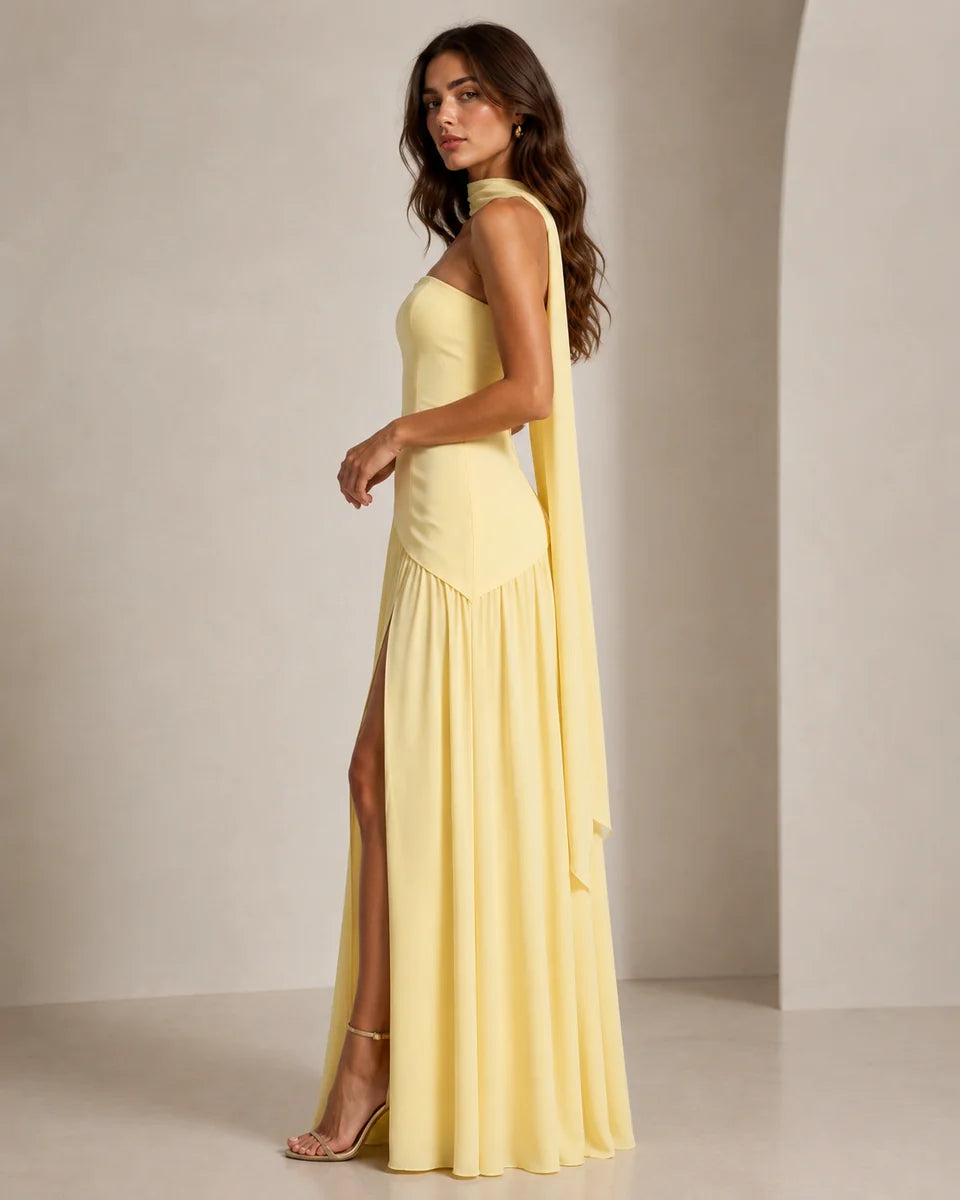 Strapless Scarf-Neck Maxi Dress