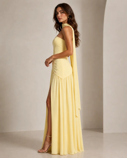 Strapless Scarf-Neck Maxi Dress