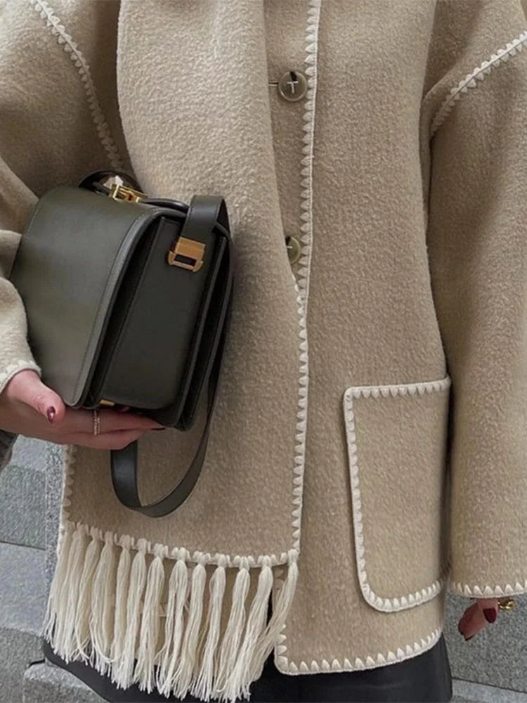 Women's Wrap Coat with Fringe Scarf