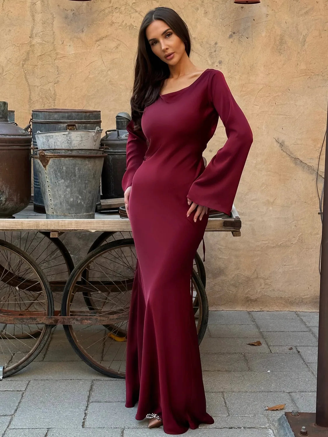 Wedding Guest Dress – Black Long Sleeve Maxi