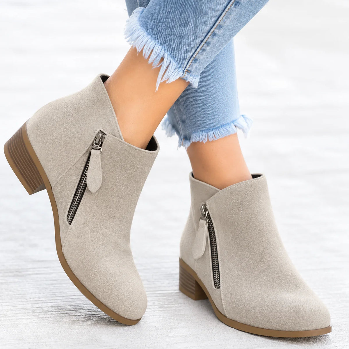 Friana | Block Heel Ankle Boots Side Zip
