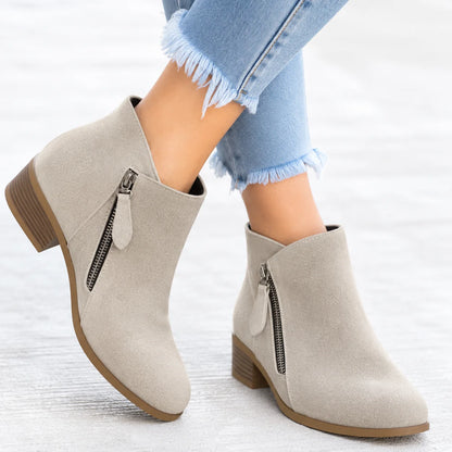 Friana | Block Heel Ankle Boots Side Zip