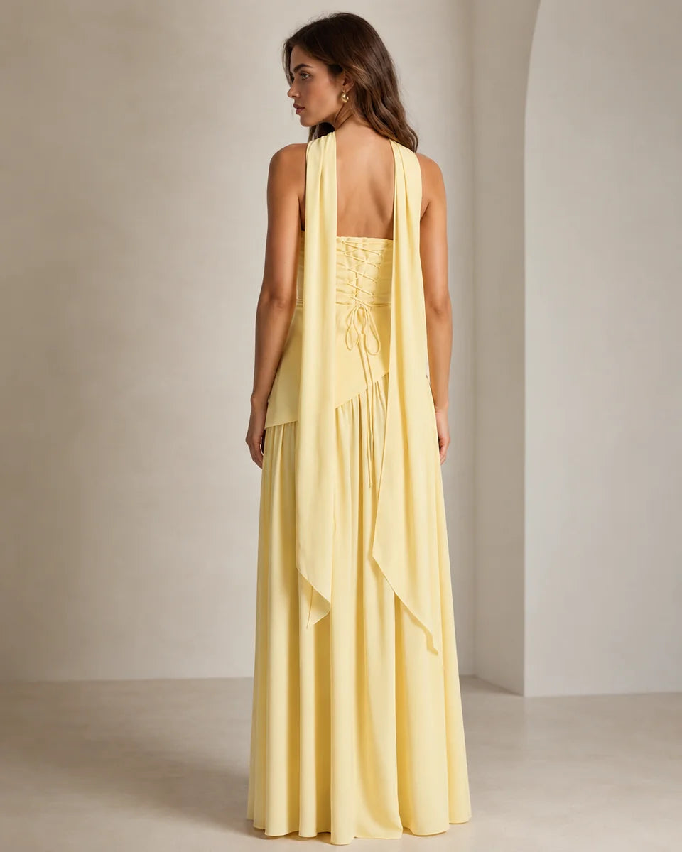 Strapless Scarf-Neck Maxi Dress