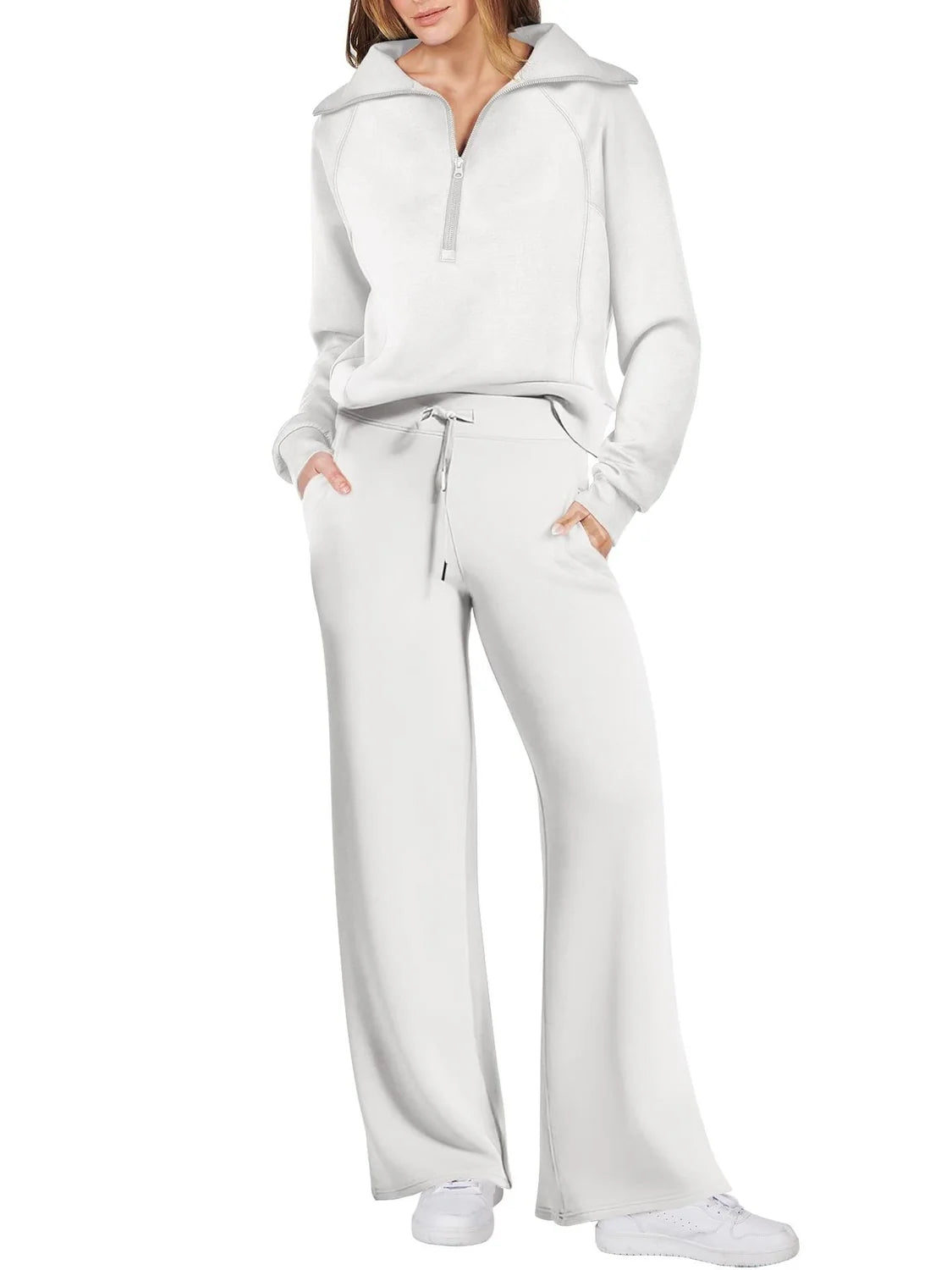 Two-Piece Lounge Set with Half-Zip Hoodie and Wide-Leg Sweatpants