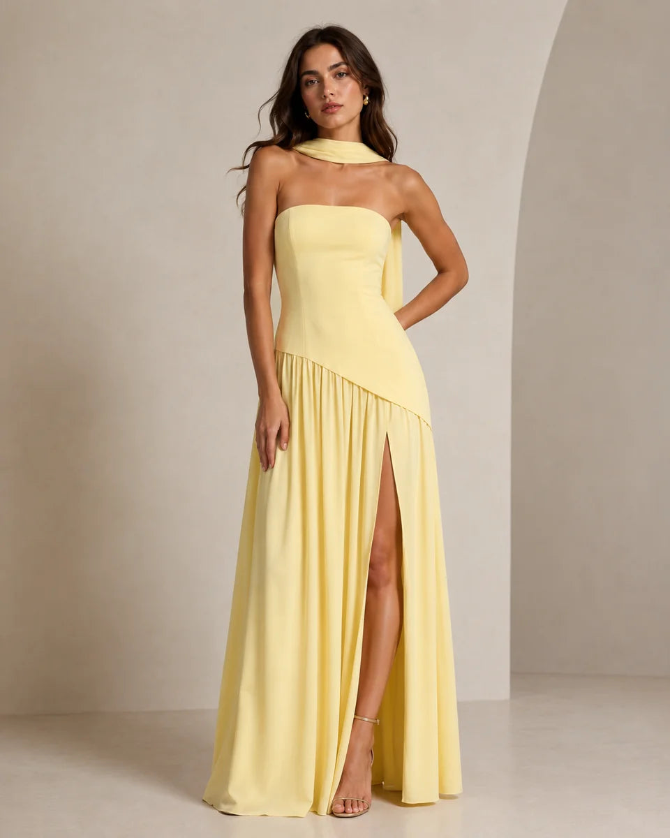 Strapless Scarf-Neck Maxi Dress