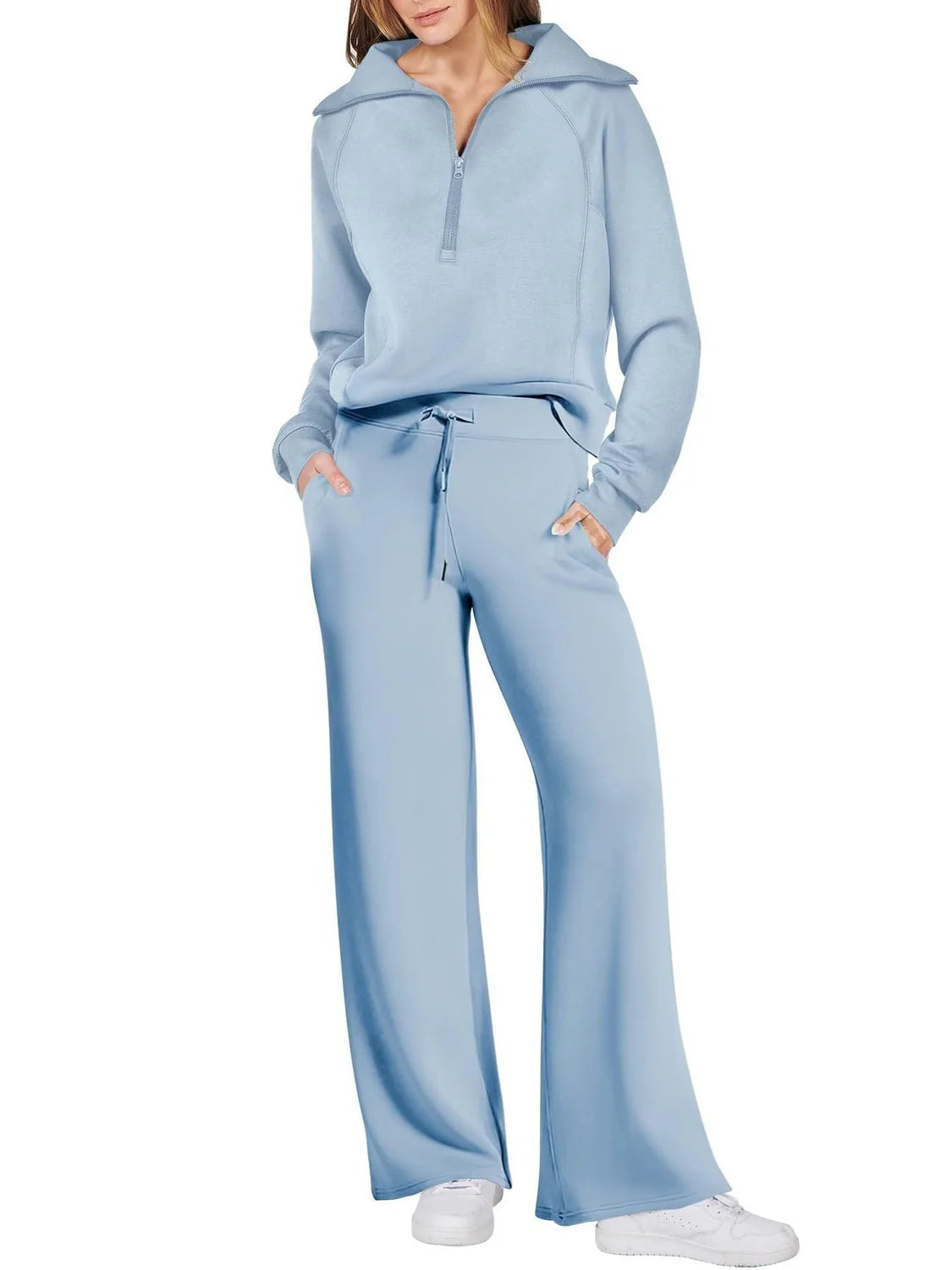 Two-Piece Lounge Set with Half-Zip Hoodie and Wide-Leg Sweatpants