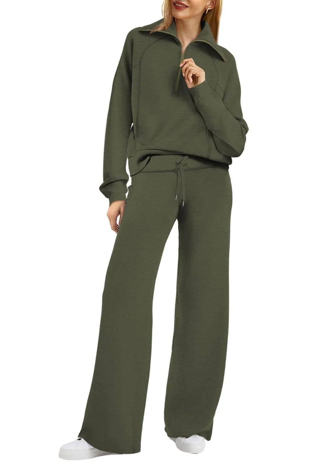 Two-Piece Lounge Set with Half-Zip Hoodie and Wide-Leg Sweatpants