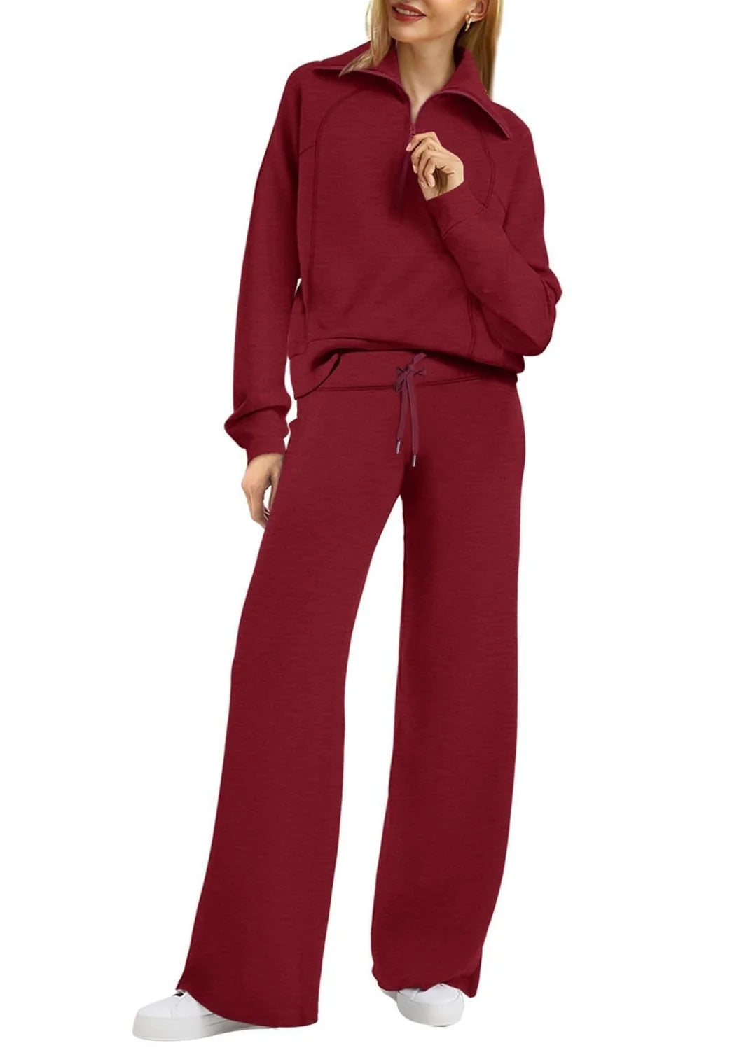 Two-Piece Lounge Set with Half-Zip Hoodie and Wide-Leg Sweatpants