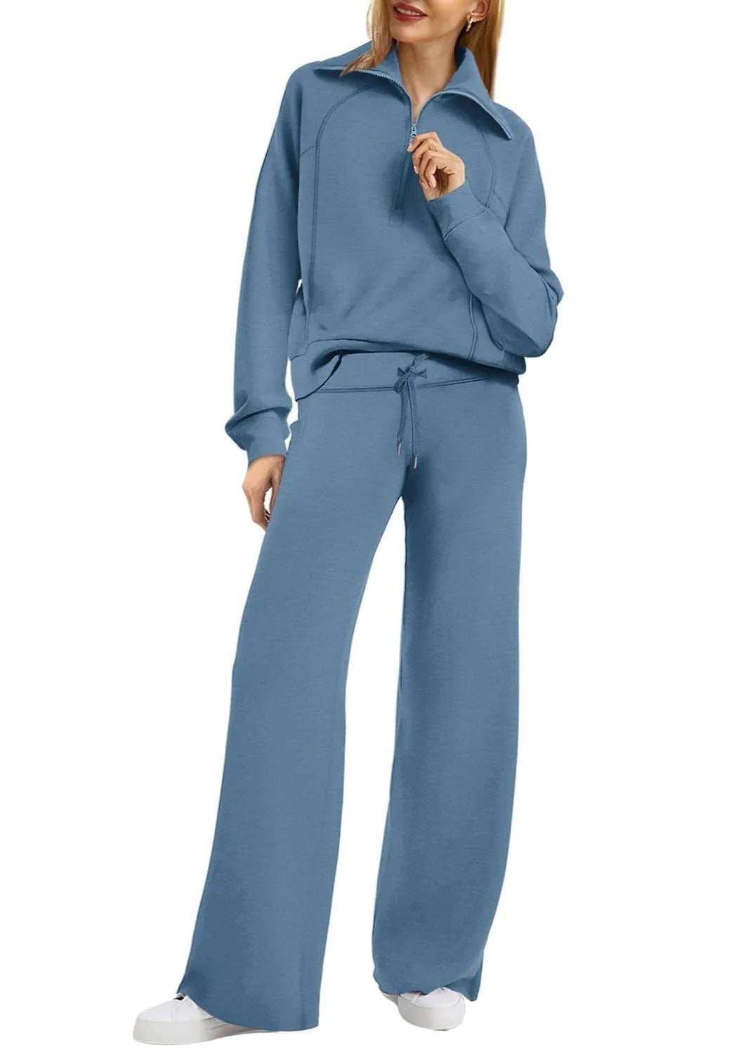 Two-Piece Lounge Set with Half-Zip Hoodie and Wide-Leg Sweatpants