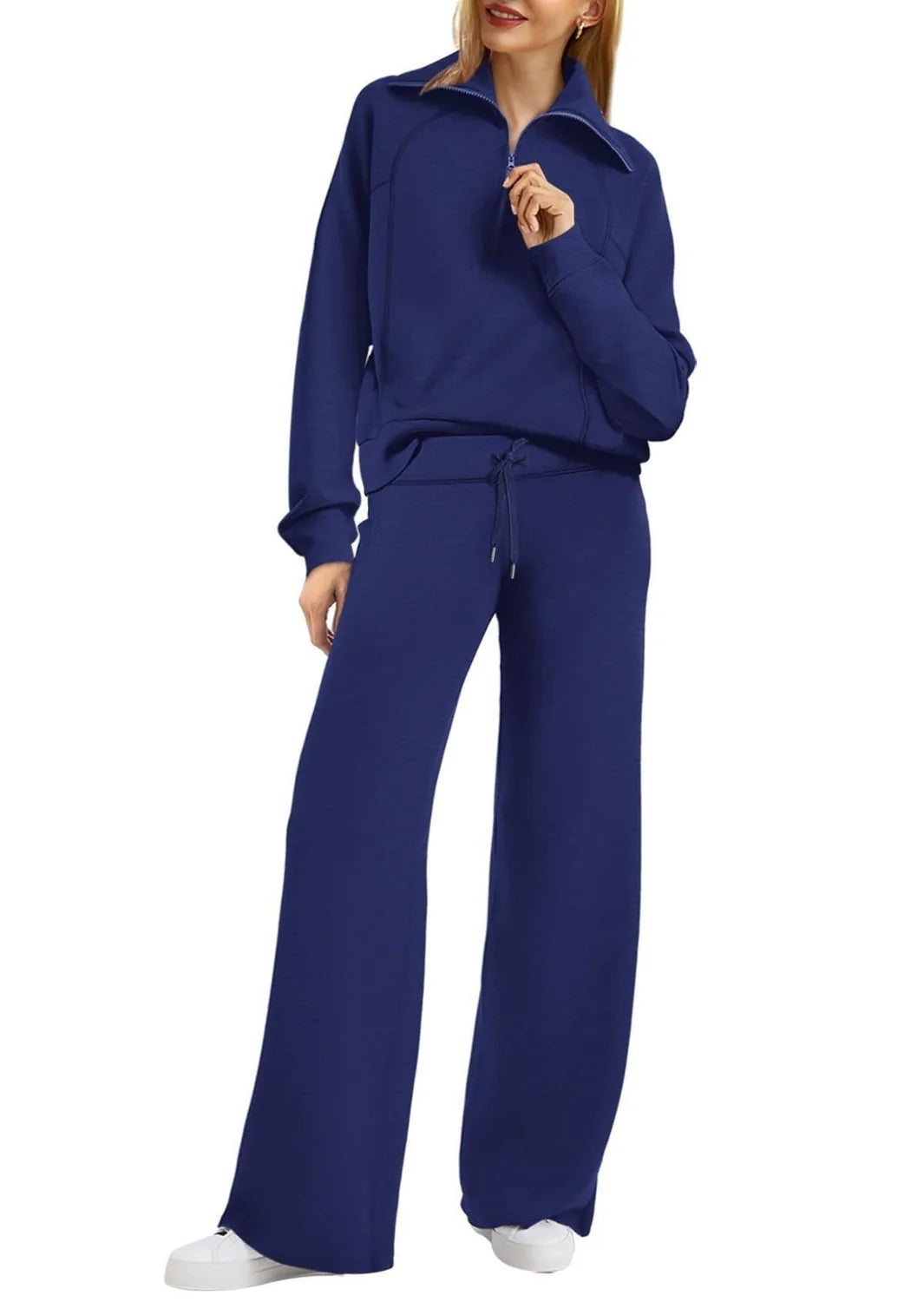 Two-Piece Lounge Set with Half-Zip Hoodie and Wide-Leg Sweatpants