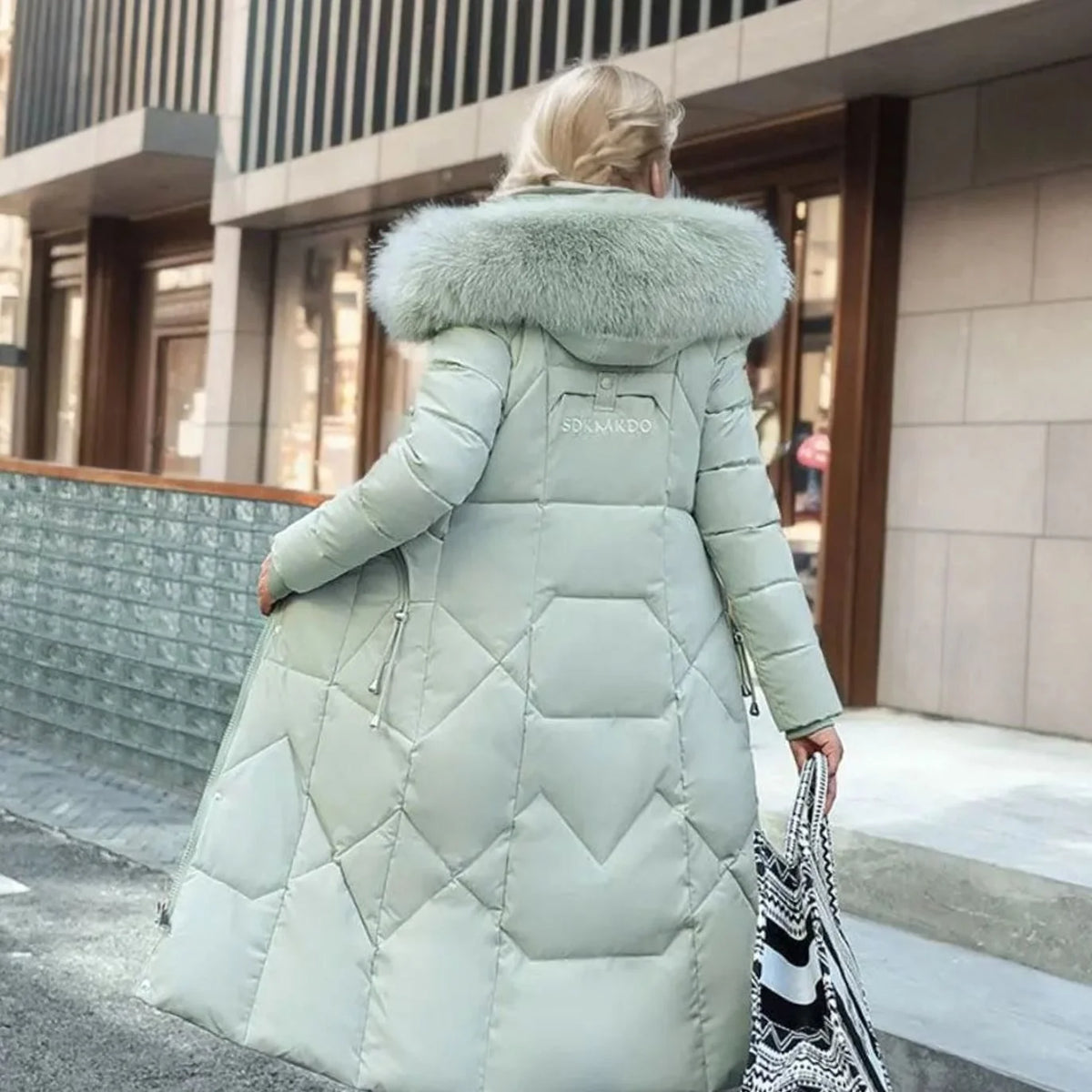 Long Hooded Puffer Coat – Faux Fur Trim