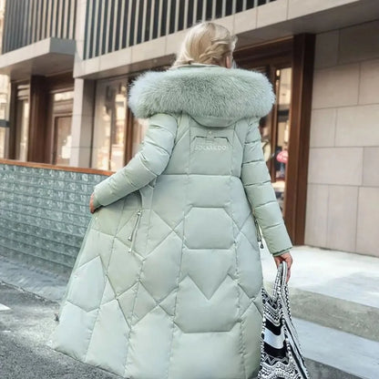 Long Hooded Puffer Coat – Faux Fur Trim