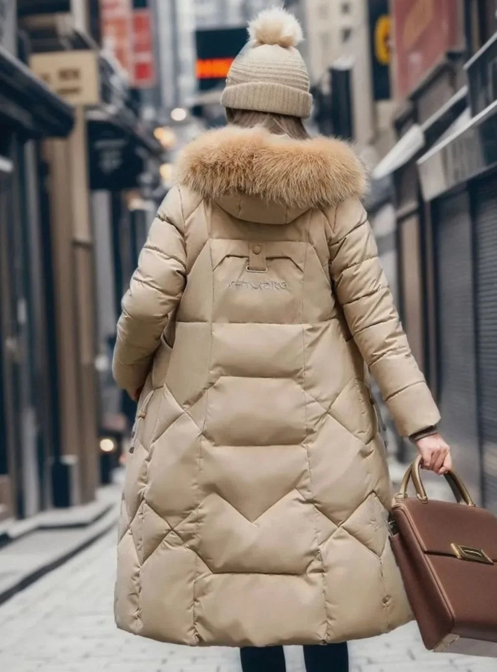 Long Hooded Puffer Coat – Faux Fur Trim