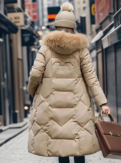 Long Hooded Puffer Coat – Faux Fur Trim