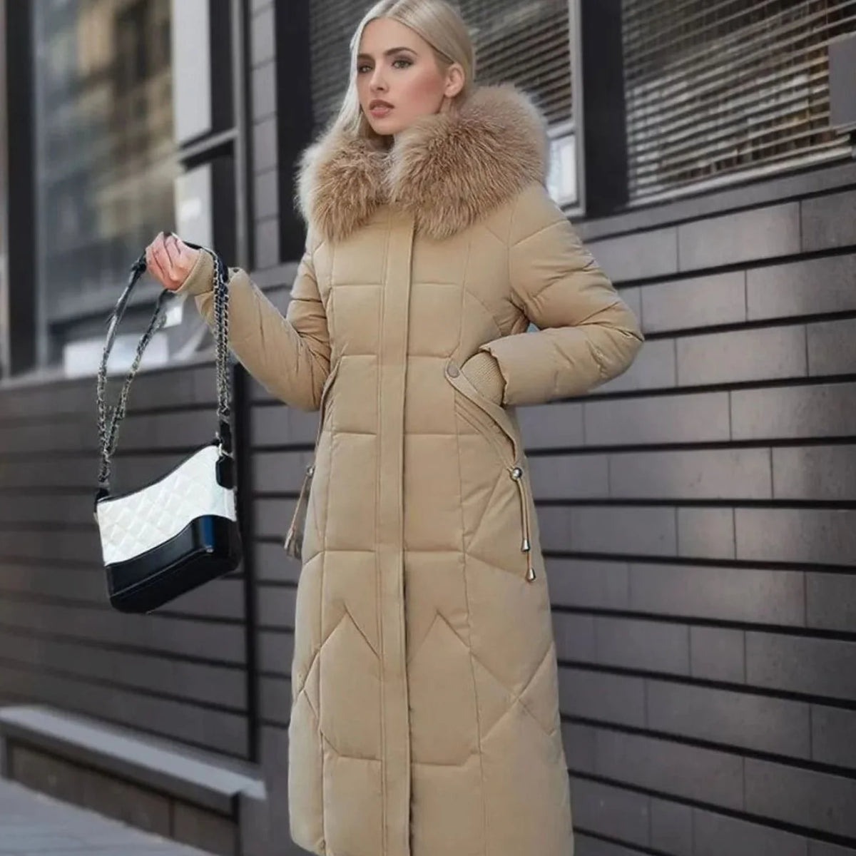 Long Hooded Puffer Coat – Faux Fur Trim