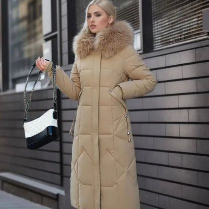 Long Hooded Puffer Coat – Faux Fur Trim