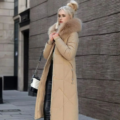 Long Hooded Puffer Coat – Faux Fur Trim