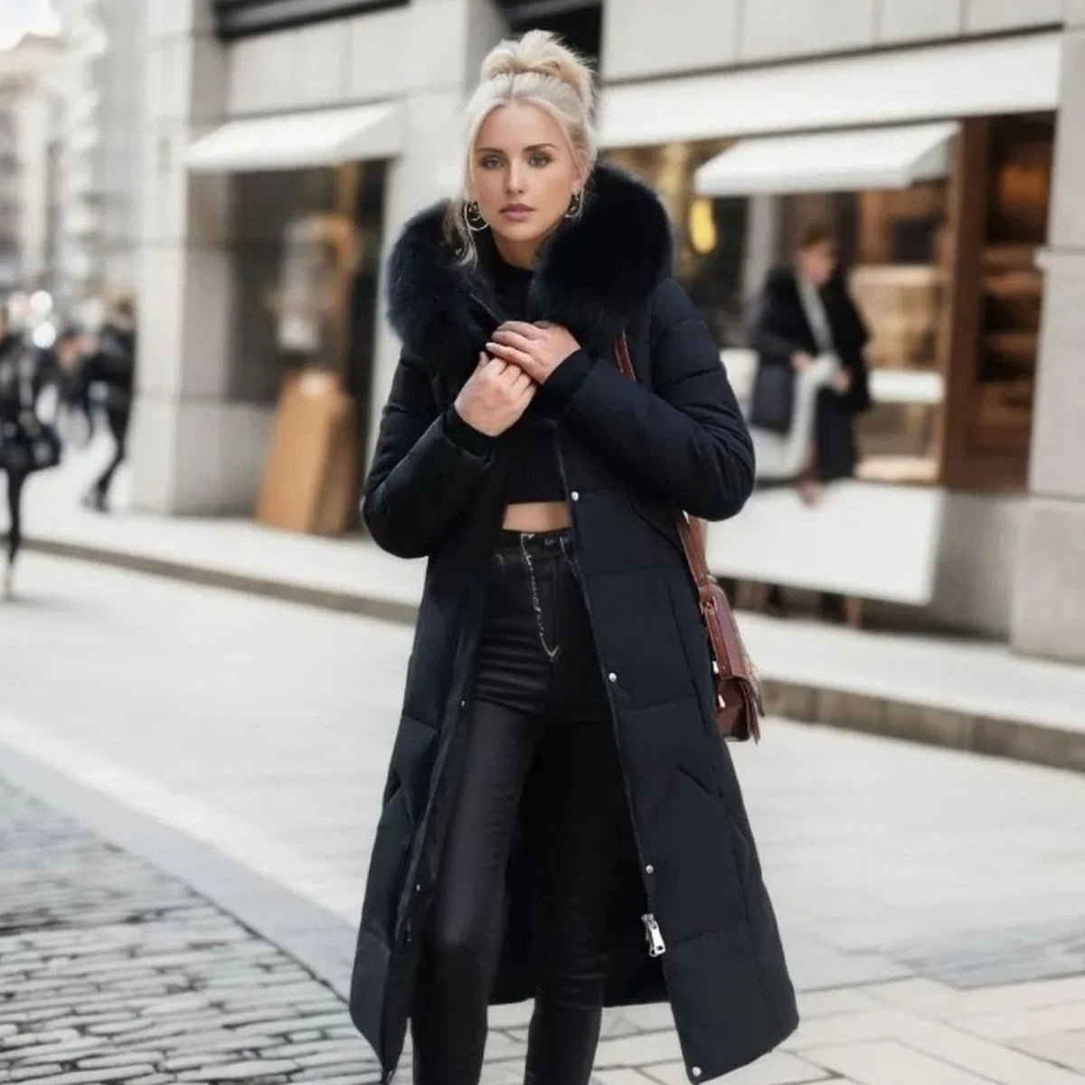 Long Hooded Puffer Coat – Faux Fur Trim