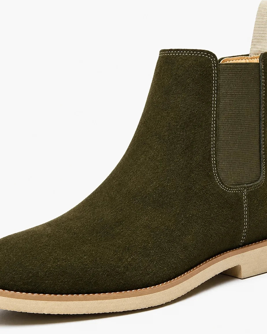 Men's Chelsea Boots – Black Suede Crepe Sole - Brown detail