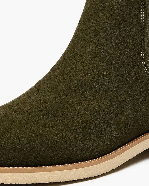 Men's Chelsea Boots – Black Suede Crepe Sole - Brown detail