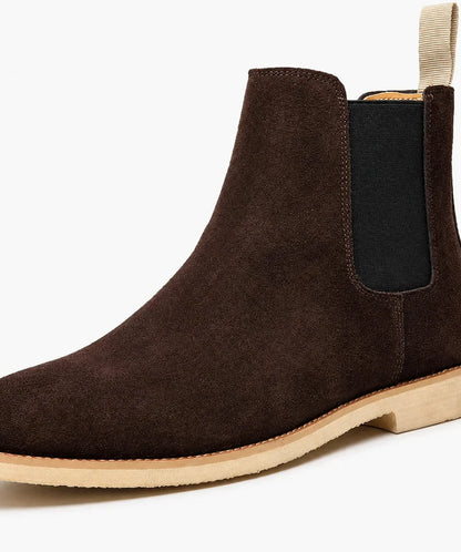 Men's Chelsea Boots – Black Suede Crepe Sole - Dark Brown detail