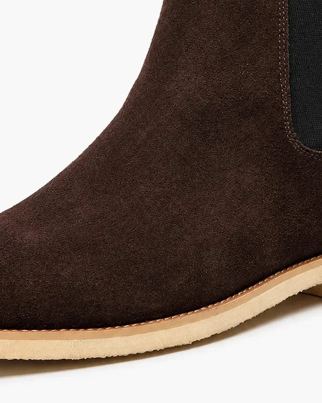 Men's Chelsea Boots – Black Suede Crepe Sole - Dark Brown detail