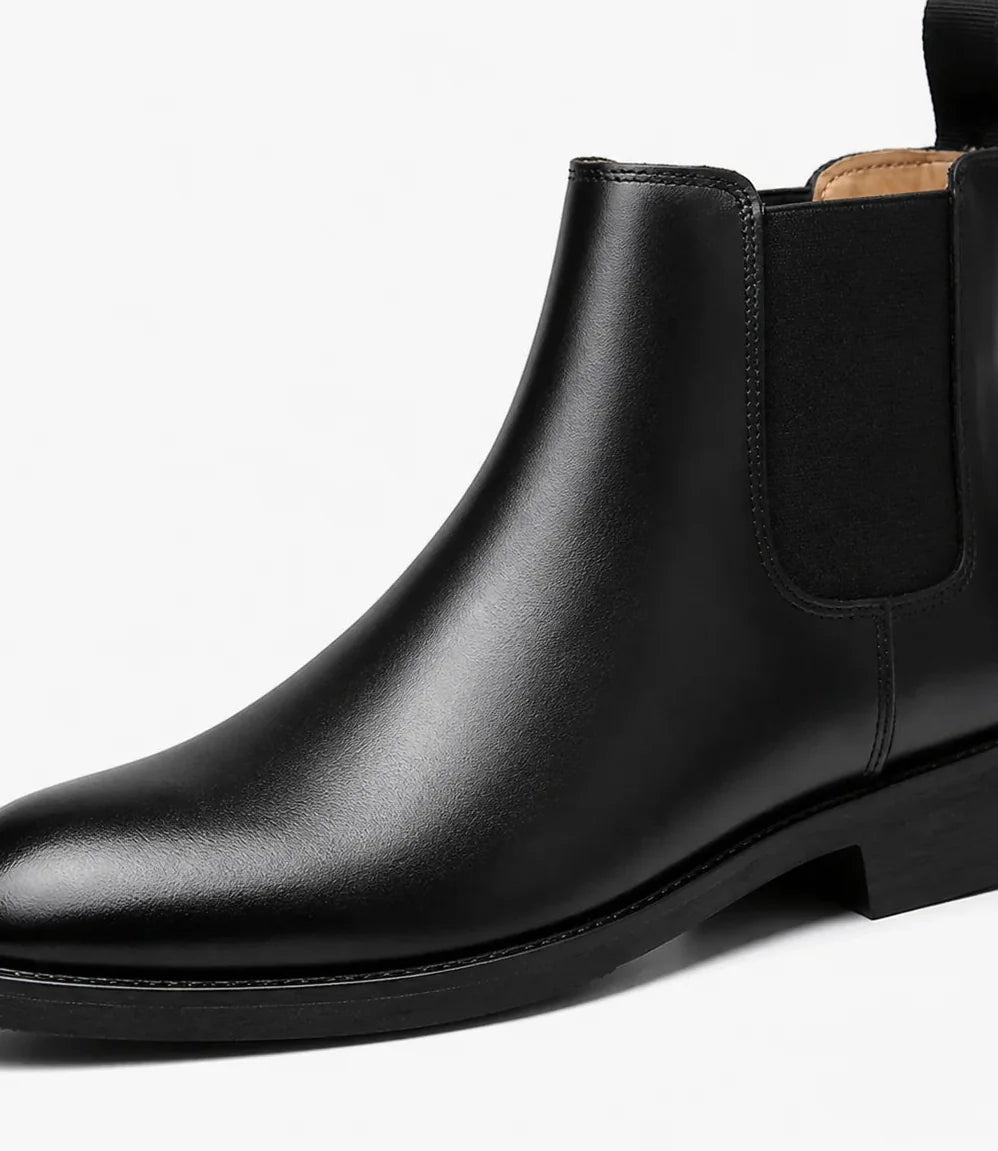 Men's Chelsea Boots – Black Suede Crepe Sole - Patent Black detail
