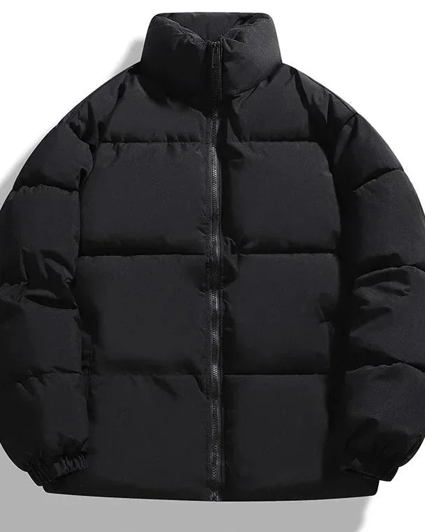 Men's Puffer Jacket – Black Boxy Stand Collar - Black detail