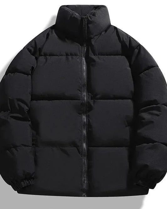 Men's Puffer Jacket – Black Boxy Stand Collar - Black detail