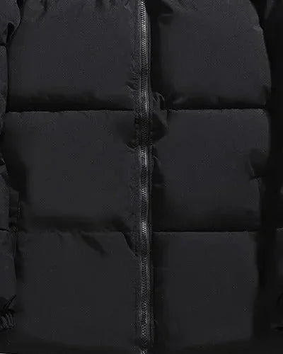 Men's Puffer Jacket – Black Boxy Stand Collar - Black detail