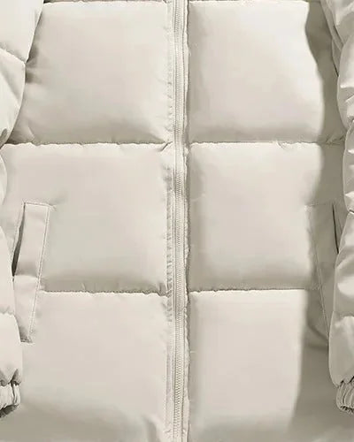 Men's Puffer Jacket – Black Boxy Stand Collar - Light Khaki detail