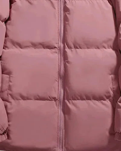 Men's Puffer Jacket – Black Boxy Stand Collar - Pink detail