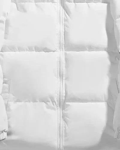 Men's Puffer Jacket – Black Boxy Stand Collar - White detail