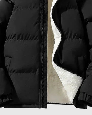 Men's Puffer Jacket – Black Fleece-Lined Stand Collar - Black detail