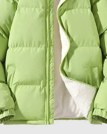 Men's Puffer Jacket – Black Fleece-Lined Stand Collar - Green detail