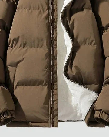 Men's Puffer Jacket – Black Fleece-Lined Stand Collar - Khaki detail