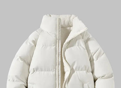 Men's Puffer Jacket – Black Fleece-Lined Stand Collar - White detail