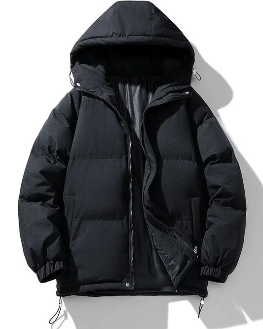 Men's Puffer Jacket – Black Hooded Quilted - Black detail