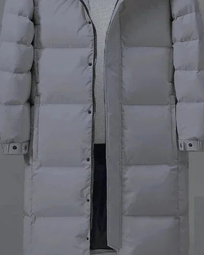 Men's Puffer Jacket – Black Longline Hooded - Grey detail