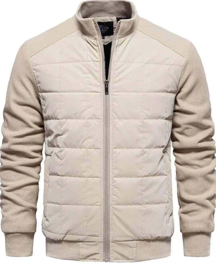 Men's Puffer Jacket – Black Quilted Stand Collar - Apricot detail