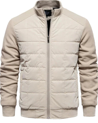 Men's Puffer Jacket – Black Quilted Stand Collar - Apricot detail