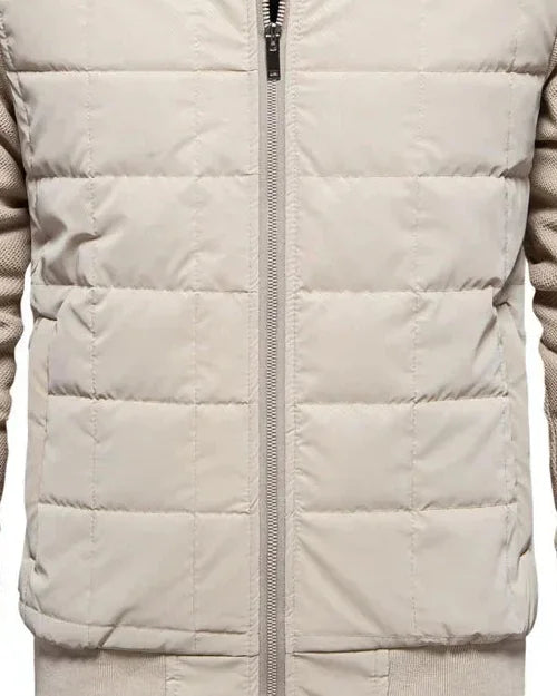 Men's Puffer Jacket – Black Quilted Stand Collar - Apricot detail