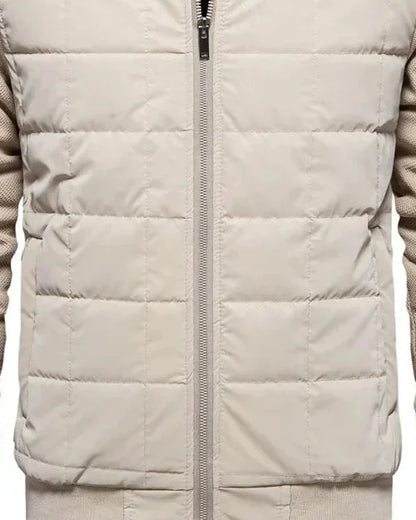 Men's Puffer Jacket – Black Quilted Stand Collar - Apricot detail