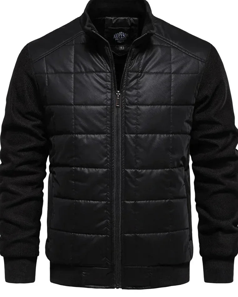 Men's Puffer Jacket – Black Quilted Stand Collar - Black detail